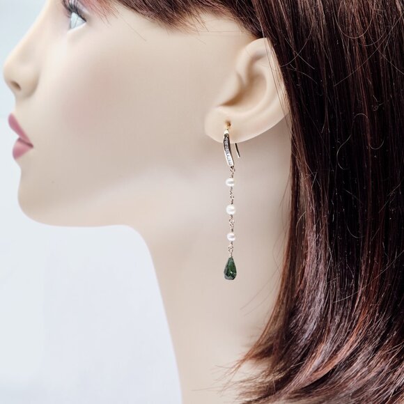 Tourmaline & Pearl Dangle Earrings, Dainty Handmade Earrings - Picture 6 of 9